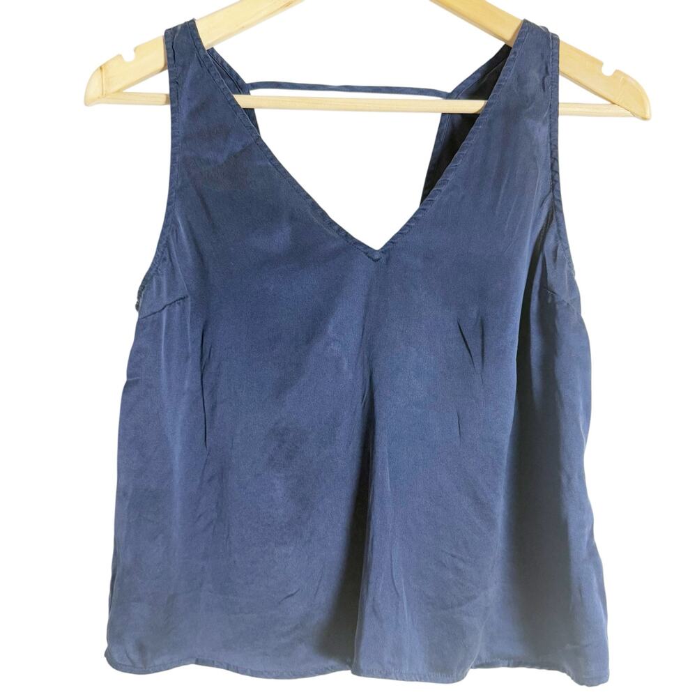 Lunya Navy Blue Washable Silk V-Neck Sleeveless Pajama Tank Top Size XS